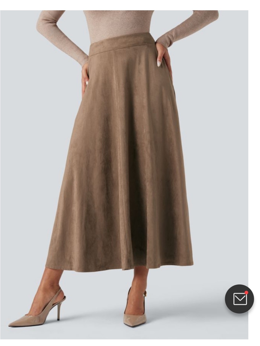 HALARA Taupe Maxi A-Line Faix Suede Skirt XL